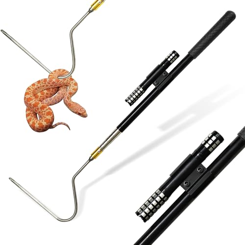 64 inch Snake Hook, Professional Reptile Catcher Handling Tool, Stainless Steel Retractable Pole | Pick-up Handling Tool Kit, For Catching Snakes, For Controlling Snakes, For Moving Snakes - color: BLACK