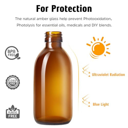 Amber Glass Spray Bottles 8.8 oz, 2 Pack Empty Spray Bottle for Cleaning | Empty Glass Spray Bottles for cleaning, Plants, Pets, Hair, Durable Spray Nozzle, Fine Mist, Labels, Funnel, Pipettes - color: 8.8 oz Amber