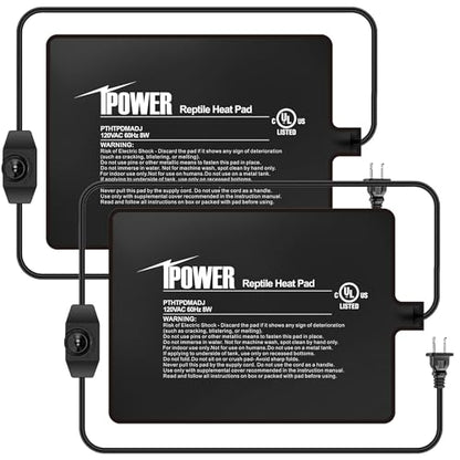 iPower 6x8 Inch Reptile Heating Pad with Adjustable Controller Knob, Under Tank Heater Mat for Turtles, Lizards, Snakes, Amphibians & Small Pets, 2 Pack - size: 6 X 8 Inch, style: 2 Pack Heat Pad with Adjustable Knob