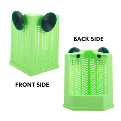Reptile Corner Hunting Bowl: Plastic Feeder Box - Food Dish with Suction Cups for Wall Terrarium Glass Mount Bearded Dragons Insect Feeding Green - size: 12.00X11.00X7.80CM