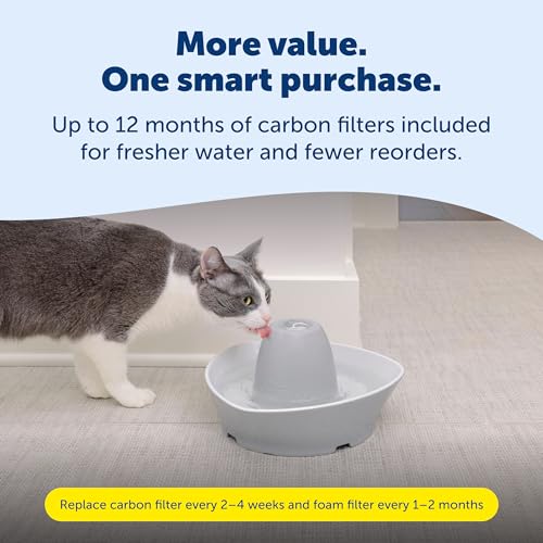 PetSafe Creekside Ceramic Pet Fountain, 60 Oz, Extra Filters | 60 Oz Capacity, Whisper-Quiet Flow, Includes 12 Extra Carbon & 2 Extra Foam Filters, Dishwasher Safe, Cats & Small Dogs - style: Fountain + 12 Carbon Filters + 2 Foam Filters