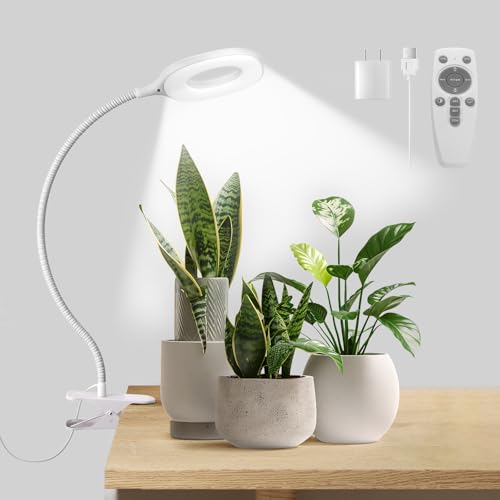 Grow Lights for Indoor Plant Full Spectrum, Clip On Plant Light with Remote | Adjustable Gooseneck, 4/8/12H Timer, 3 Color Modes, 10 Dimmable Brightness, Plant Lamp with Remote for Home Seedling - size: 1 Pack