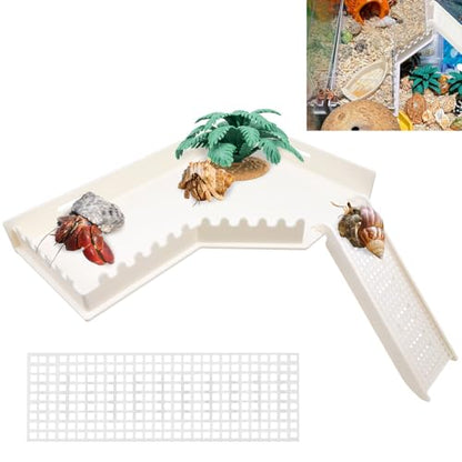 Hermit Crab L-Shaped Platform with Ladder Hermit Crab Climbing Toys, Habitat Tank Accessories, Reptile & Hamster Activity Platform (White) - color: White