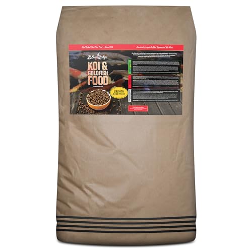Blue Ridge Koi Fish Food 50lb - Koi Food 3/16” Large and Mini Blend Growth Formula, Goldfish Food, Premium Fish Food for Ponds, Ponds Fish Food, Floating Pond Pellets - size: 50 Pound (Pack of 1)