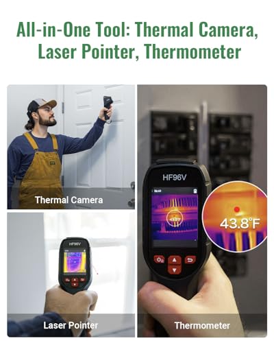 HF96V Thermal Camera with Visual Camera & Laser Pointer, Intelligent Scene Detection, 240 * 240 Super Resolution Thermal Imaging Camera,25 Hz, 50° FOV, -4°F to 1022°F, IP54 Infrared Camera