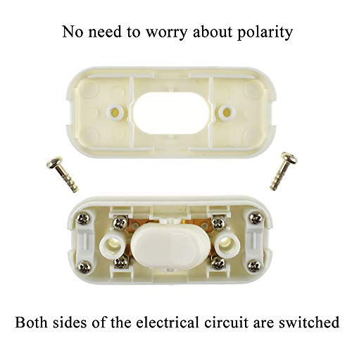 HAHIYO 6A 250V Inline Cord Switch Rocker Button Double Pole Feed-Through Control Switch Compact Wiring Design Easy Install Multi-Function 1 PCS for Kitchen Lights Bedroom Table Lamp Light Gauge Wire