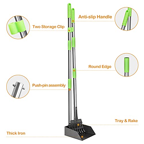 Pooper Scooper, Dog Pooper Scooper Long Handle Stainless Metal Tray and Rake for Medium Small Dogs Heavy Duty Pet Supplies to Use for Grass, Dirt or Gravel - size: 1. Rake + Tray
