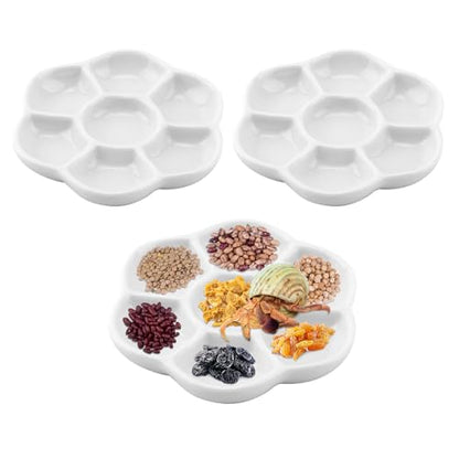 Hermit Crab Food Dish, 3 Pcs Mini Ceramic Hermit Crab Feeding Dish Tiny Reptile Water Bowl with 7 Compartments for Snail, Gecko, Lizard, Aquarium Accessory