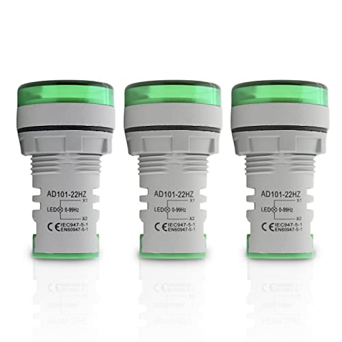 Round Frequency Meter LED Digital Display Hz Frequency Indicator Light with Measuring Range 0-99HZ, 22mm, Around 200ms/ time, Measuring Temperature -20 to 199C° - Green (3 Pack) - style: Green - Frequency