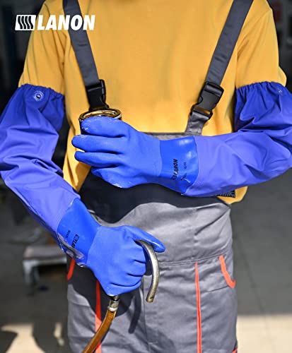 LANON 26" Elbow Length PVC Chemical Resistant Glove,Waterproof,Blue,Large | Waterproof,Long Sleeve Work Gloves,Cotton Liner(Excluding Sleeves),Non-Slip Grip,Heavy-Duty,Acid,Alkali & Oil Protection - size: Large (Pack of 1)
