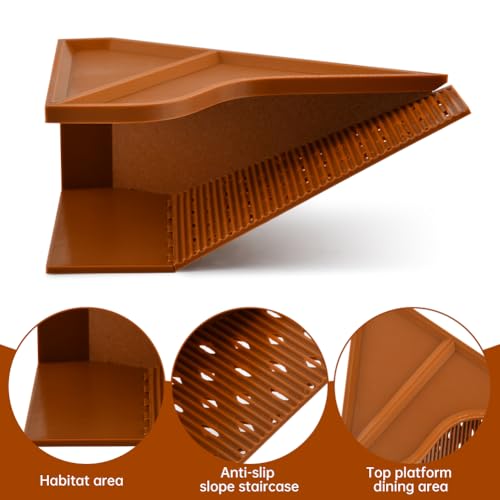 Hermit Crab Cave Habitat,2-in-1 Cave Shelter & Feeding Dish with 180° Observation Climbing Tunnel,Slip-Resistant Staircase Hermit Crab Accessories for Habitat & Tank Setup Decor
