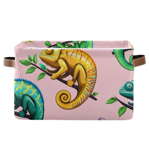 Tropical Reptiles Pattern Storage Bins Collapsible Storage Basket with Metal Frame, Fabric Shelves Bins Closet Baskets with Handles, 1-Pack - size: 1 Pack