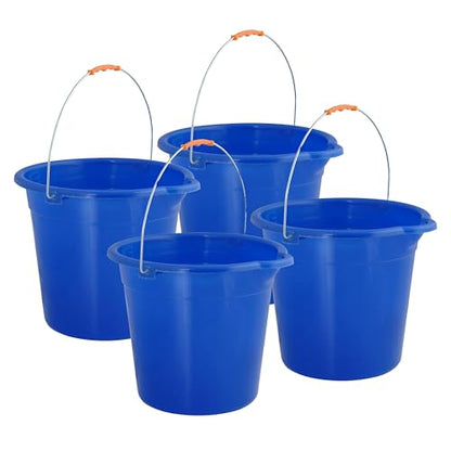 Superio 2.75 Gallon Plastic Mop Bucket with Grip Handle, Utility Pail for Cleaning, Car Wash, Fishing, Camping & Household Use, 10 Liter, Royal Blue - 4 Pack - color: Royal Blue, size: 4 Pack