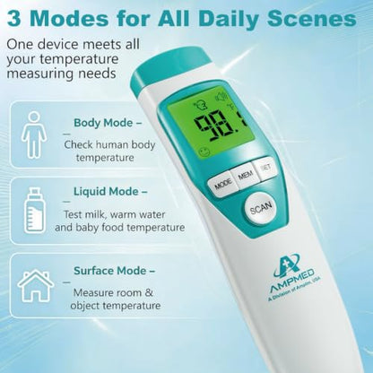 Hospital Medical Grade Non-Contact Forehead Thermometer | Fast, accurate no touch temporal thermometer for baby, adults, toddlers - color: White