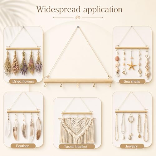 4 Pack 15 Inch Driftwood Jewelry Organizer Wall Decor, Wooden Hanging Branch Display for Necklaces Bracelets Keys, Rustic Farmhouse Driftwood Crafts for Bedroom Closet Entryway
