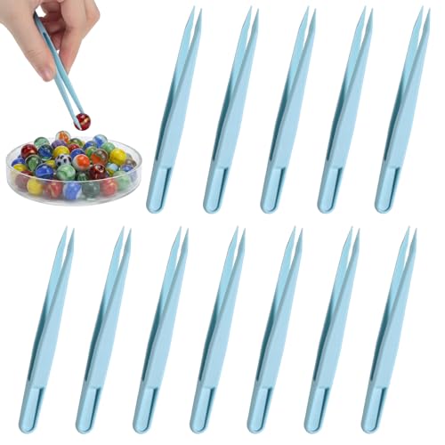 Zelphvt 12 Pcs Crafting Tweezers，4.5 Inch Straight Sticker Tweezers Jewelry Tweezer for DIY Baking Decoration Reptile Feeding Scrapbooking
