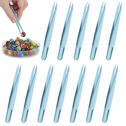 Zelphvt 12 Pcs Crafting Tweezers，4.5 Inch Straight Sticker Tweezers Jewelry Tweezer for DIY Baking Decoration Reptile Feeding Scrapbooking