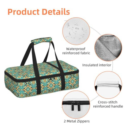 Single Deck Thermal Carrier Ethnic Geometric Print | Ethnic Geometric Pattern Mexican Tribal, Insulated Casserole Carrier with Handles Zipper Fits 9x13 Pan Potluck Party - color: Pattern (769)