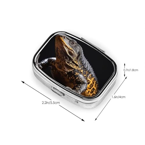 Reptile Monitor Lizard Pill Case Portable Square Pill Box 2 Compartment Pill Organizer Cute Travel Pill Container Vitamin Organizer for Purse Pocket Travel Gift