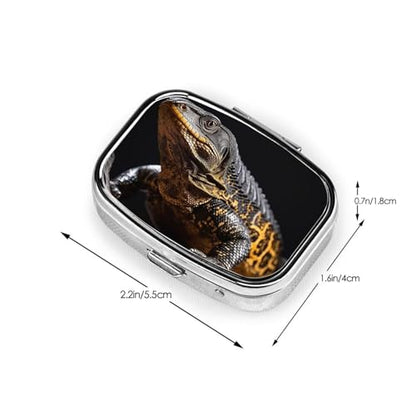 Reptile Monitor Lizard Pill Case Portable Square Pill Box 2 Compartment Pill Organizer Cute Travel Pill Container Vitamin Organizer for Purse Pocket Travel Gift
