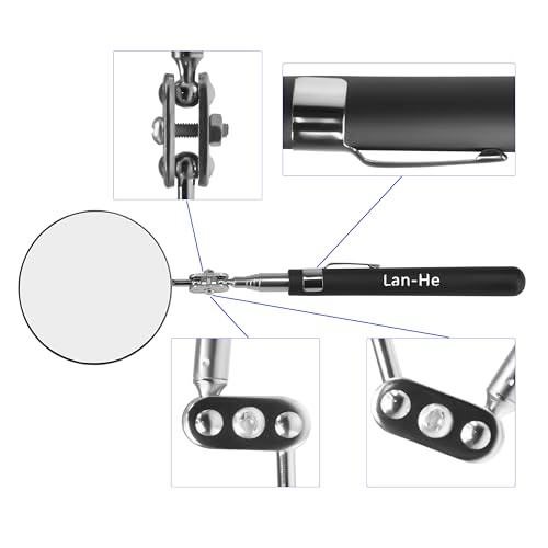 360 Circular Telescoping Inspection Mirror Large Roud Mirror on a Stick with Pen Buckle Diameter 85mm(3.35in) for Extra Viewing Dead Angle Line of Sight Obstacle Area Mechanic Automotive Gifts