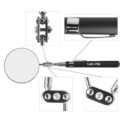 360 Circular Telescoping Inspection Mirror Large Roud Mirror on a Stick with Pen Buckle Diameter 85mm(3.35in) for Extra Viewing Dead Angle Line of Sight Obstacle Area Mechanic Automotive Gifts