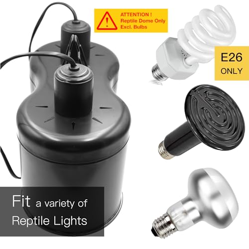 Reptile Dual Dome 12inch, Fits Reptile Light/Heat Lamp/UVB Light, Max. 160W Each,Patent Design K8561, Reptile Light Fixture