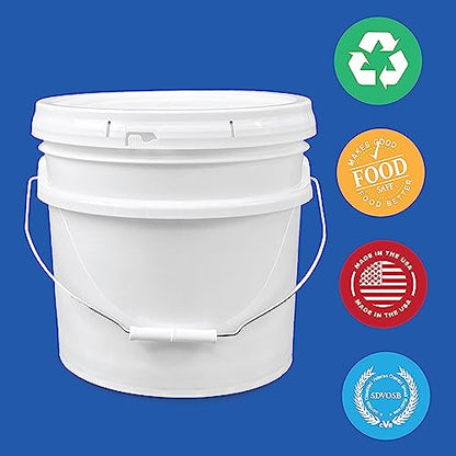 3.5 Gallon Plastic Bucket with Lid I Food Grade Bucket | White | BPA-Free I Heavy Duty 90 Mil All Purpose Pail Reusable I Made in USA (12 Count) - size: 12 Packs