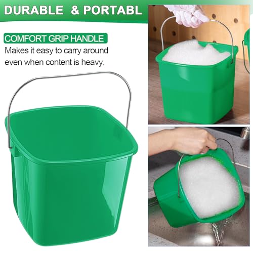 Zhehao 6 Pcs 3 Quart Bucket for Cleaning Small Sanitizer Bucket for Restaurant Square Plastic Pail with Handles for Home, Offices, Commercial Use, Food Service(Dark Green) - color: Dark Green