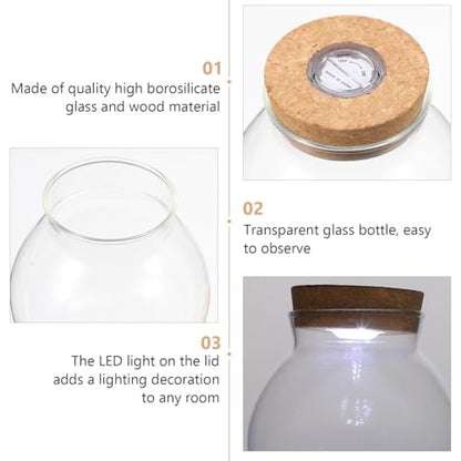 NUOBESTY Round Glass Jars with Cork Lid, Small Glass Cork Bottles with Led Light, Plant Terrarium Display Bottles for Diy, Kitchen Storage Candy Jar for Tea Biscuits Cereals Flour Beans