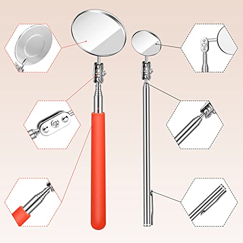 Flutesan 3 Pieces Telescoping Inspection Mirror Adjustable Observe Round Telescoping Inspection Mirror Tool for Checking Vehicle, Observing The Eyelashes, Mouth and Small Part, Orange, 3 Sizes