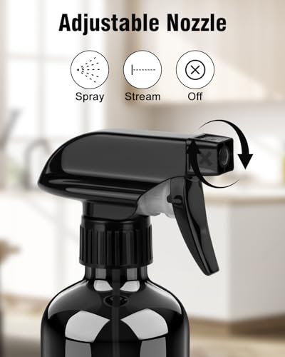 Bontip Glass Spray Bottle 16 oz for Cleaning, Plants (2 Pack, Black) | 16oz refillable black spray bottles 2 pack, BPA-free eco glass, With labels, Great for cleaners, plant misting, hair care - color: Black, size: 16 Ounces