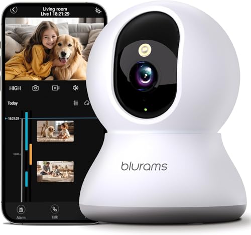 Security Camera 2K, blurams Baby Monitor Dog Camera 360-degree for Home Security w/Smart Motion Tracking, Phone App, IR Night Vision, Siren, Works with Alexa & Google Assistant & IFTTT, 2-Way Audio - color: White-1Pack