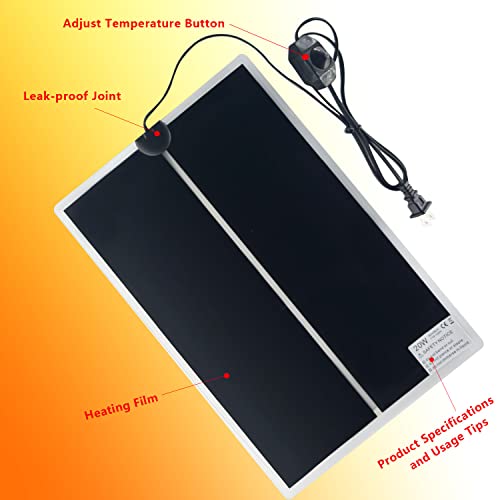 Reptile Heating Mat, 2PCS Reptile Heating Pad with Temperature Adjustment for Reptiles Tortoise Snakes Lizard Gecko Hermit Crab Amphibians - Removable Terrarium Heat Mats(20W,11x16.5 inches) - size: 2PCS,20W