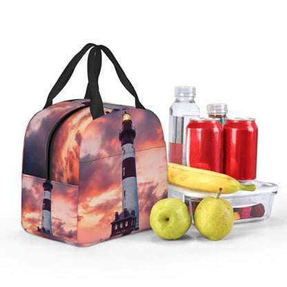 Insulated Lunch Bag Beauty Lighthouse Lunch Box for Women Men Reusable Leakproof Lunch Cooler Bag for Office Picnic - color: Beauty Lighthouse
