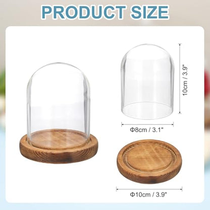 uxcell Glass Cloche Display Dome, 3.9" x 3.1" Glass Dome Display Case, Wood - size: 3.9" x 3.1"