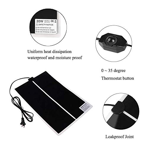 KABASI Reptile Heating Pad with Temperature Control, 20W 16.5x11inch | Under Tank Terrarium Waterproof Reptile Heat Mat, Adjustable Reptile Heat Mat for Turtle, Tortoise, Snakes, Lizard, Gecko - color: 20W-16.5x11 in