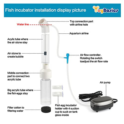 Fish Egg Incubator and Tumbler: Aquarium Cichlid Hatchery with Inbuilt Air Pump - Isolation Breeding Box, Small Fish Net and Tweezer