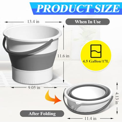 Collapsible Bucket 4.5 Gallon/17L Large Plastic Household Cleaning Mop Buckets Foldable Water Bucket for Car Wash Fishing Camping Beach (White) - color: White