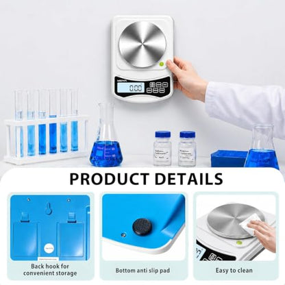 MEIYA Digital Lab Scale, 1000g by 0.01g Gram Scale Accuracy, Multi-Function High Precision Electronic Scale (Includes 100g Weight and 2 x AAA Batteries) Balance Scale Approved by EU CE and US FCC