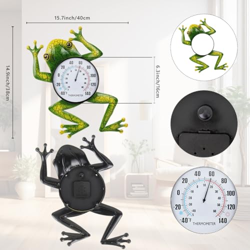 Frog Outdoor Thermometer, Metal Indoor Wall Thermometer | 15.7" No Battery Needed Outside Thermometer for Patio Home Room Decor - color: Green Frog
