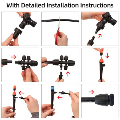 Drip Irrigation System Water Timer Automatic Irrigation Kit DIY Garden | with 1/2 inch Hose 1/4 inch Distribution Tubing and Accessories Misting System for Yard, Lawn, Patio - style: drip irrigation kits