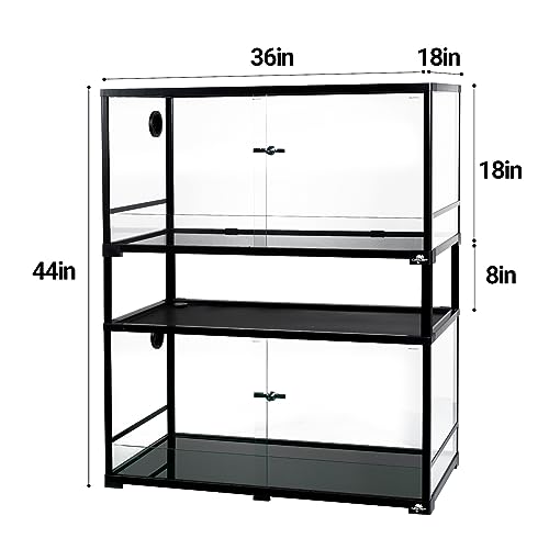 Double Stacked Reptile Tank, 36" x 18" x 44" Tall Reptiles Terrarium, Front Opening, Full Vision, Knock Down, 2 Pack 50 Gallon Glass Cage for Reptile, Bearded Dragon, Lizard, Snake, Gecko
