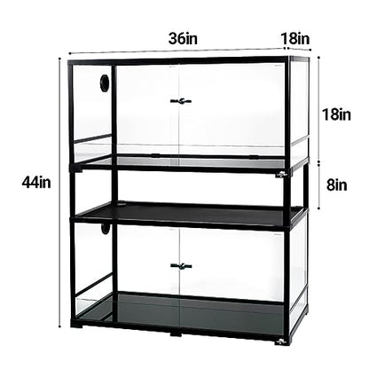 Double Stacked Reptile Tank, 36" x 18" x 44" Tall Reptiles Terrarium, Front Opening, Full Vision, Knock Down, 2 Pack 50 Gallon Glass Cage for Reptile, Bearded Dragon, Lizard, Snake, Gecko