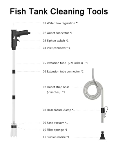 AQQA 4-in-1 Aquarium Gravel Cleaner, Adjustable Flow Fish Tank Vacuum | Multi-use for Water Changing, Gravel Sand Cleaning, Dirty Sucking, Ergonomic Design for Daily Fish Tank Maintenance - size: S
