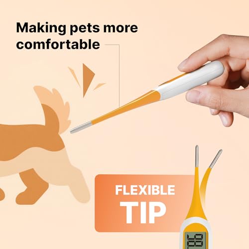FDK 8-Second Dog & Cat Thermometer, Fast Digital Pet Rectal Thermometer with Large Backlight Screen, Fever Alarm Flexible Comfortable Soft Tip, Waterproof Veterinary Supply for Animals °C/°F