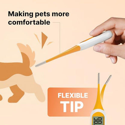 FDK 8-Second Dog & Cat Thermometer, Fast Digital Pet Rectal Thermometer with Large Backlight Screen, Fever Alarm Flexible Comfortable Soft Tip, Waterproof Veterinary Supply for Animals °C/°F