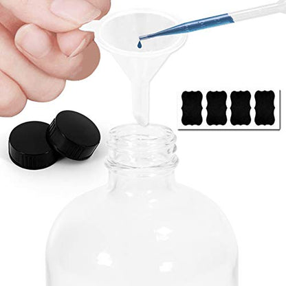 Glass Spray Bottles Empty 16oz Boston Round Bottle Refillable Container for Essential Oils with Funnel Lables Cleaning Products Aromatherapy Lotions Liquid Soaps (WhiteWhite) - color: A-Clear