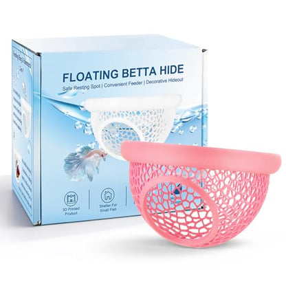 Pink Floating Betta Hide & Shrimp Cave – 3D Printed Aquarium Hammock, Feeding Ring & Resting Spot for Betta Fish, Shrimp & Small Fish (Eco-Safe PLA) - color: Pink