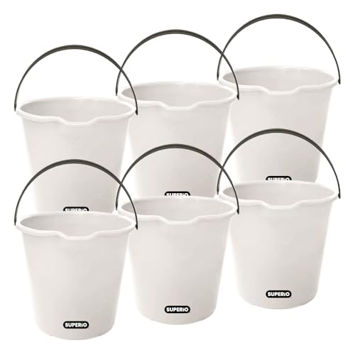 Superio 2.75 Gallon Plastic Cleaning Bucket with Large Spout, Utility Pail for Mopping, Car Wash, Fishing, Camping & Household Use, Light Grey, 6 Pack - color: Light Grey, size: 6 Pack